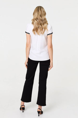 White | Zig Zag Trim Short Sleeve Shirt
