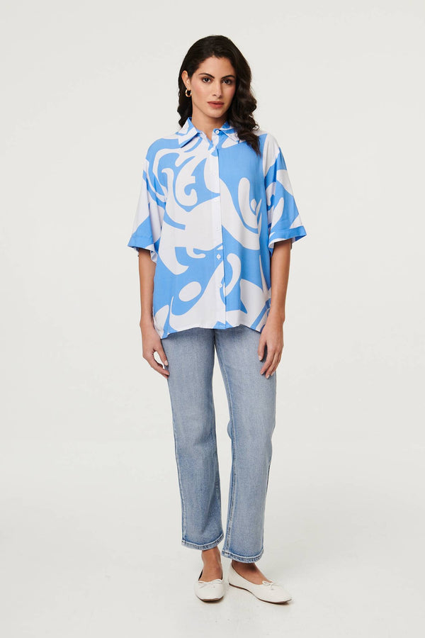 Blue | Abstract Relaxed 1/2 Sleeve Shirt