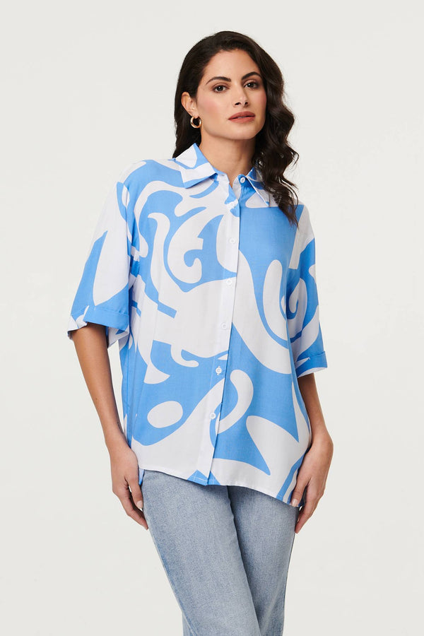 Blue | Abstract Relaxed 1/2 Sleeve Shirt