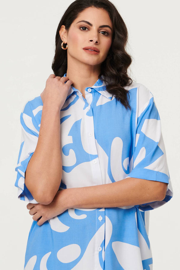 Blue | Abstract Relaxed 1/2 Sleeve Shirt