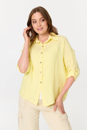 Yellow | Relaxed 3/4 Sleeve Button Front Shirt