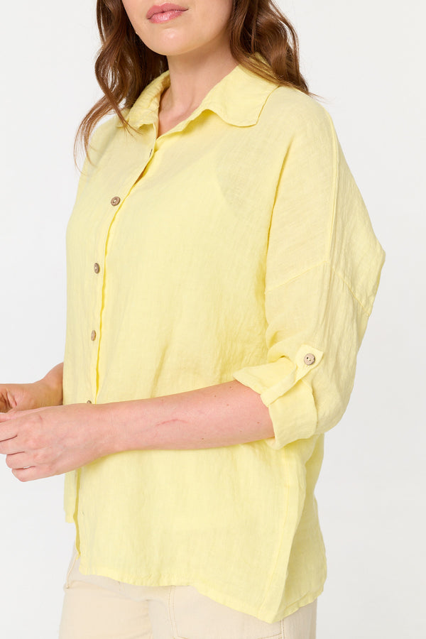 Yellow | Relaxed 3/4 Sleeve Button Front Shirt