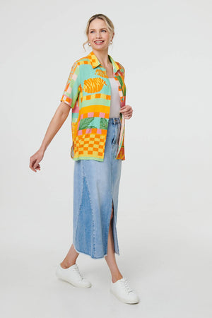 Orange | Patchwork Print Short Sleeve Boxy Shirt
