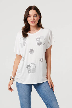 White | Sparkly Graphic Print Relaxed T-Shirt
