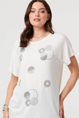 White | Sparkly Graphic Print Relaxed T-Shirt
