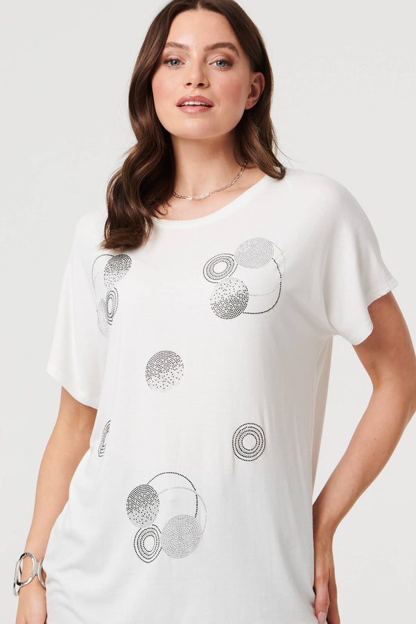 White | Sparkly Graphic Print Relaxed T-Shirt
