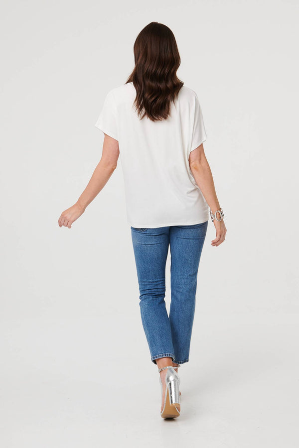 White | Sparkly Graphic Print Relaxed T-Shirt
