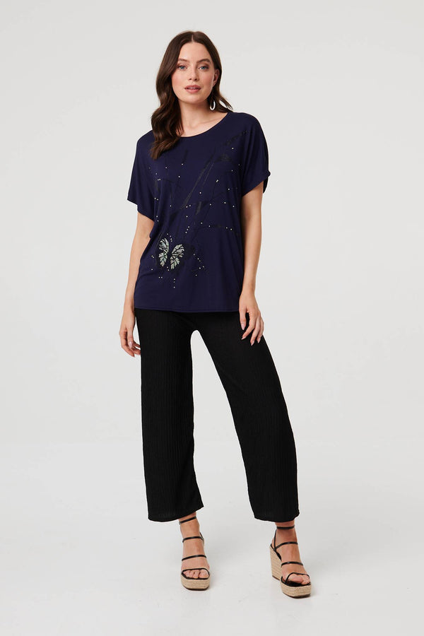 Navy | Butterfly Embellished Relaxed T-Shirt