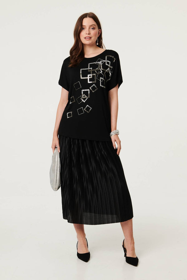 Black | Geo Print Sparkly Relaxed Top