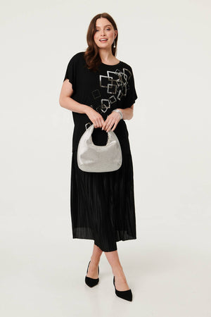 Black | Geo Print Sparkly Relaxed Top