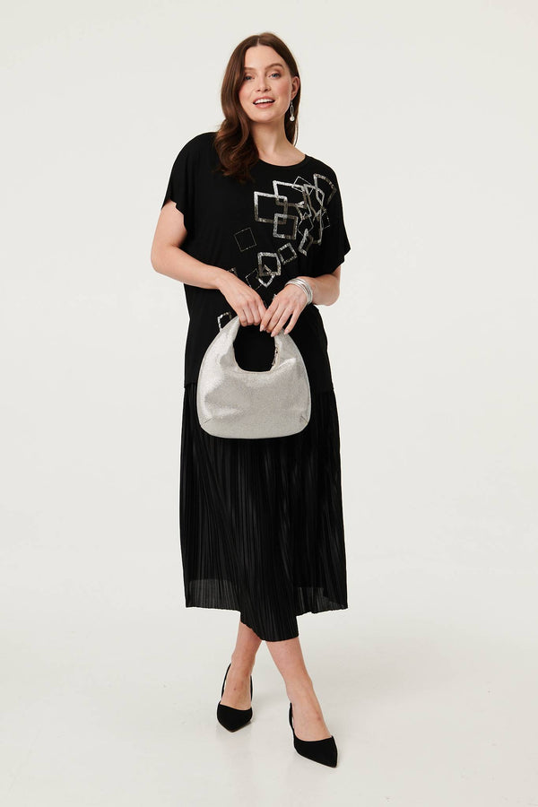 Black | Geo Print Sparkly Relaxed Top