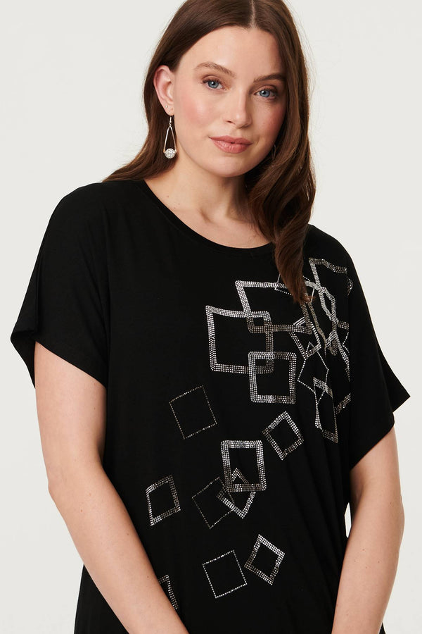 Black | Geo Print Sparkly Relaxed Top