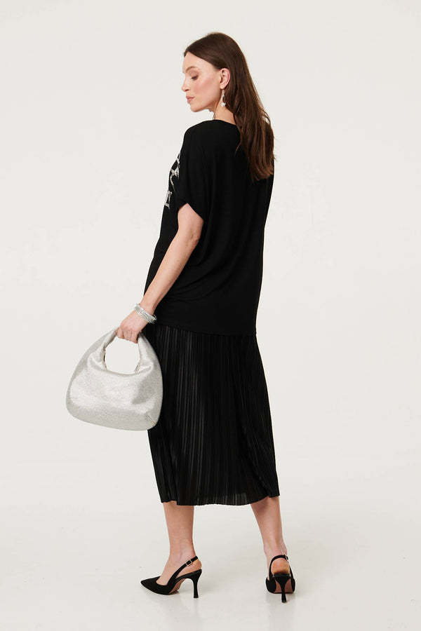 Black | Geo Print Sparkly Relaxed Top