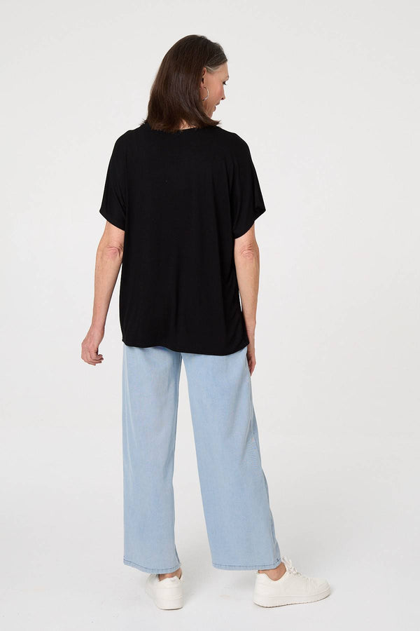 Black | Butterfly Print Sparkly Relaxed Top