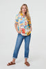 Orange | Printed Short Sleeve Curve Hem Shirt
