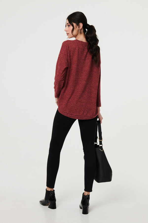 Red | Relaxed 3/4 Sleeve Button Detail Top
