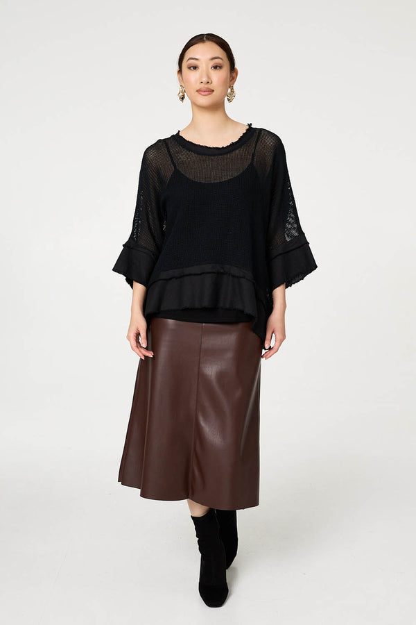 Black | Semi Sheer Mesh Relaxed Layered Top