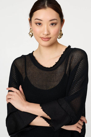 Black | Semi Sheer Mesh Relaxed Layered Top