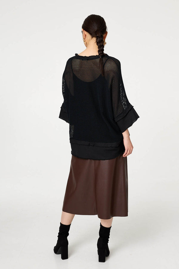 Black | Semi Sheer Mesh Relaxed Layered Top