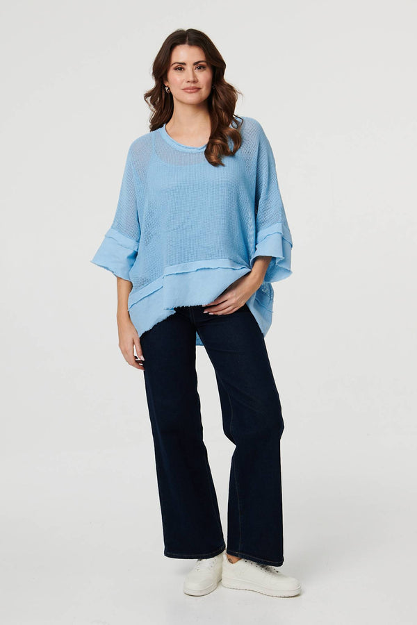 Blue | Semi Sheer Mesh Relaxed Layered Top