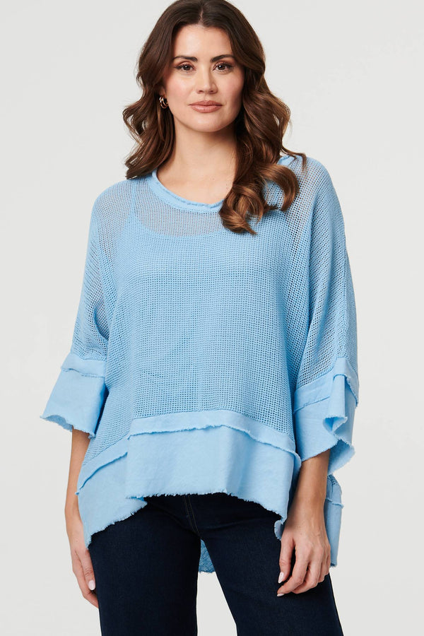 Blue | Semi Sheer Mesh Relaxed Layered Top : Model is 5'9"/175 cm and wears UK10/EU38/US6/AUS10