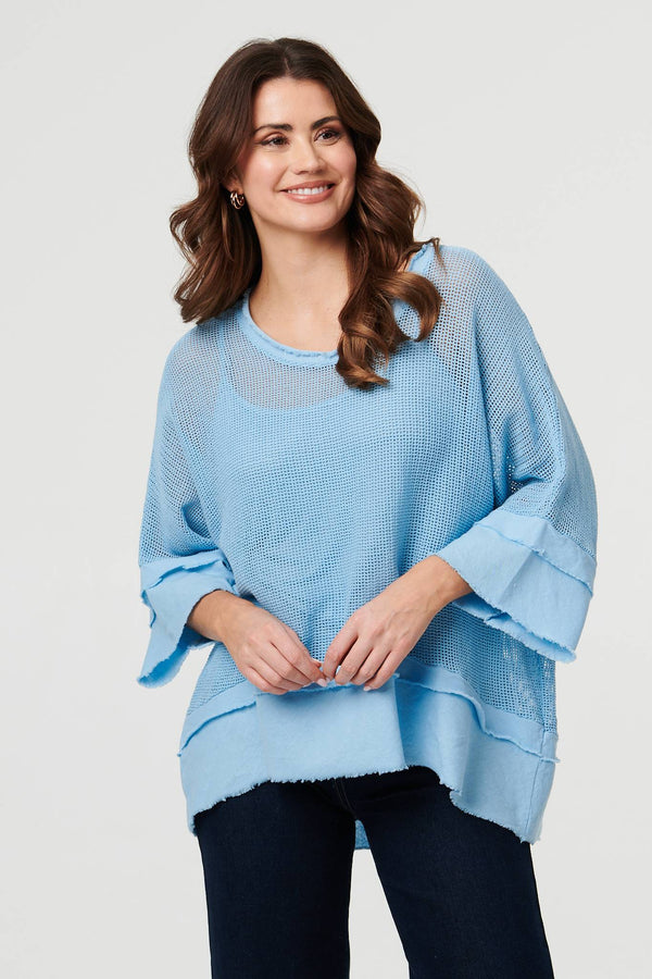 Blue | Semi Sheer Mesh Relaxed Layered Top