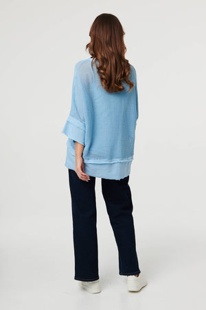 Blue | Semi Sheer Mesh Relaxed Layered Top