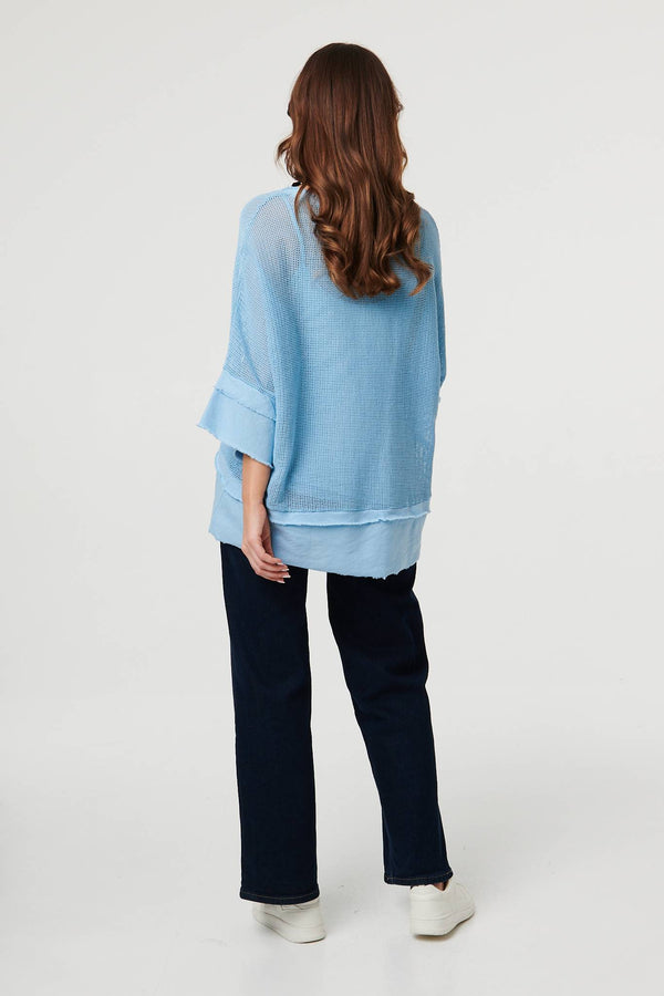 Blue | Semi Sheer Mesh Relaxed Layered Top