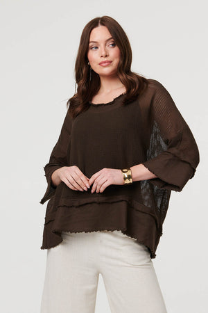 Chocolate | Semi Sheer Mesh Relaxed Layered Top : Model is 5'9