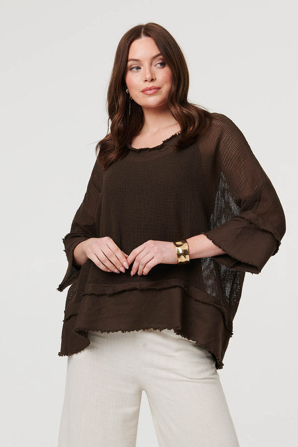 Chocolate | Semi Sheer Mesh Relaxed Layered Top : Model is 5'9"/175 cm and wears UK8/EU36/US4/AUS8