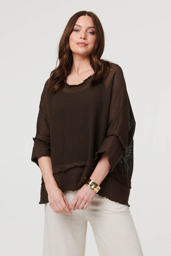 Chocolate | Semi Sheer Mesh Relaxed Layered Top