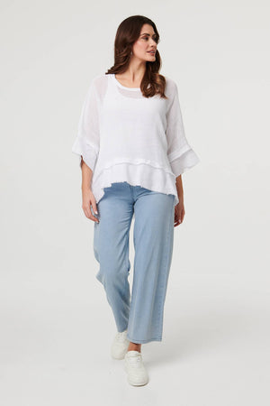 White | Semi Sheer Mesh Relaxed Layered Top
