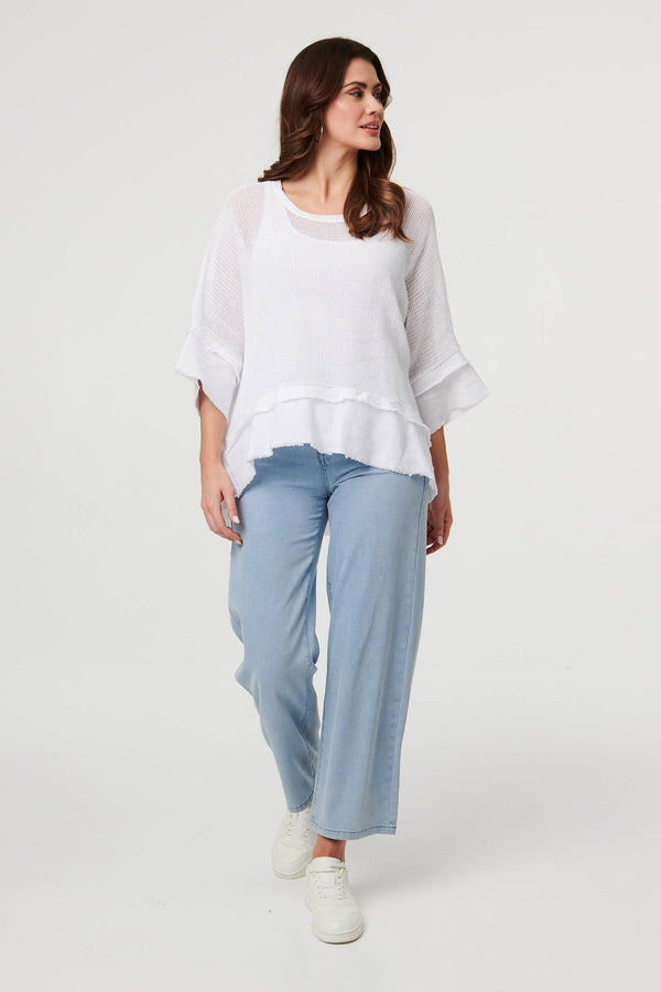 White | Semi Sheer Mesh Relaxed Layered Top