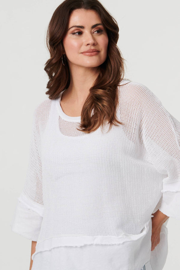 White | Semi Sheer Mesh Relaxed Layered Top