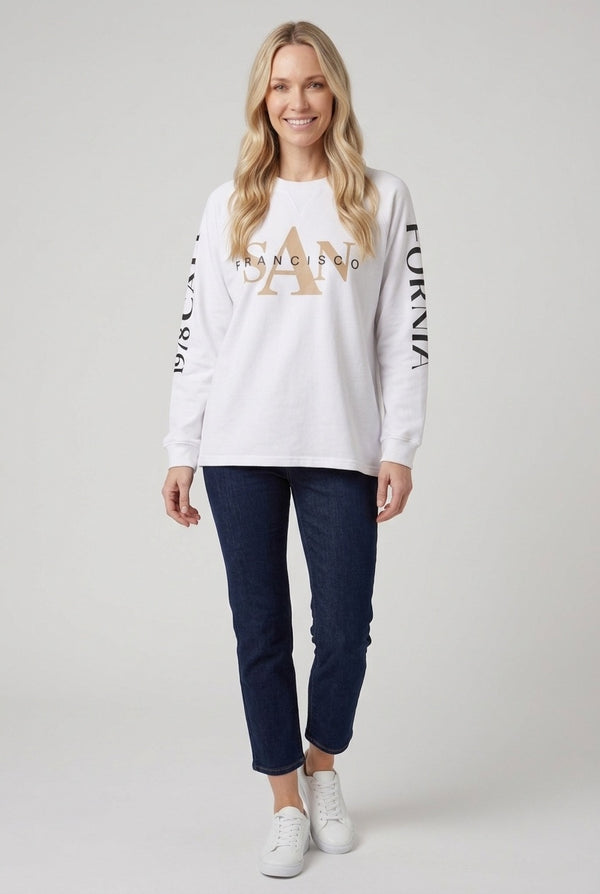 White | San Francisco Print Long Sleeve Top
