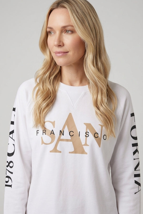 White | San Francisco Print Long Sleeve Top