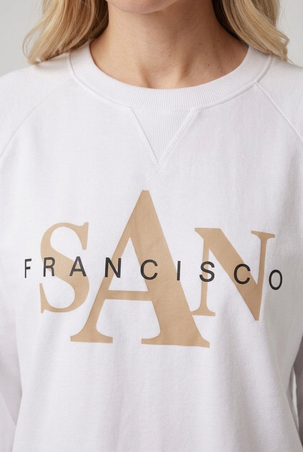 White | San Francisco Print Long Sleeve Top