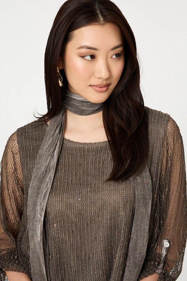 Brown | Sparkly Mesh Scarf Detail Layered Top