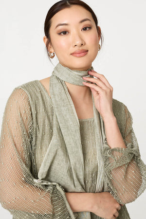 Khaki | Sparkly Mesh Scarf Detail Layered Top