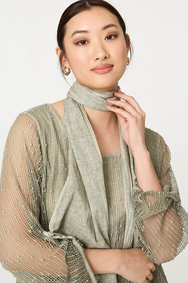 Khaki | Sparkly Mesh Scarf Detail Layered Top