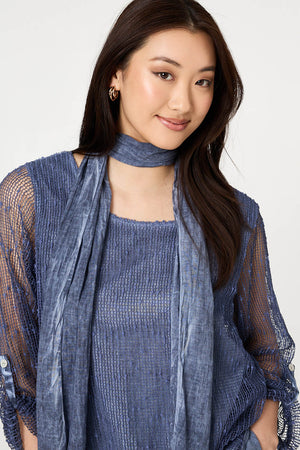 Navy | Sparkly Mesh Scarf Detail Layered Top