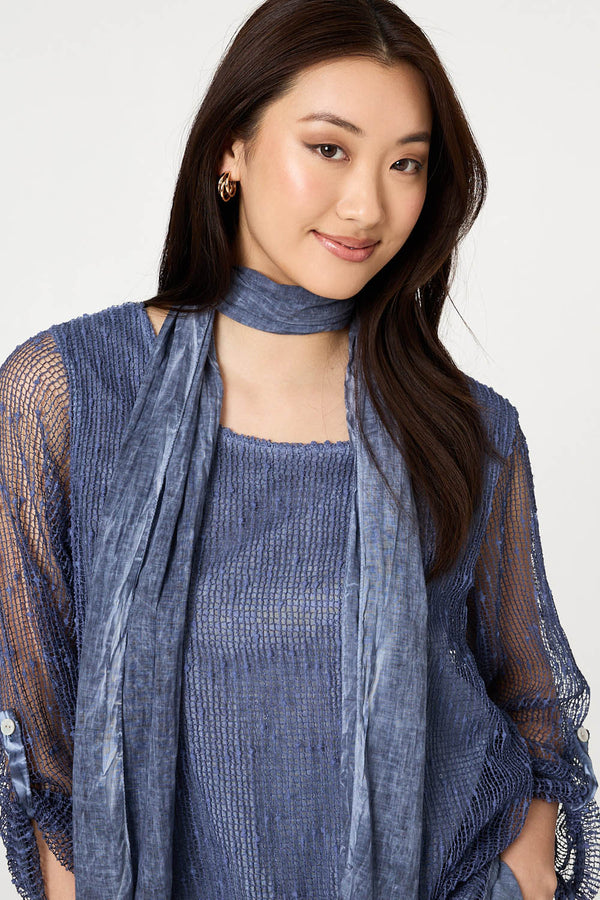 Navy | Sparkly Mesh Scarf Detail Layered Top