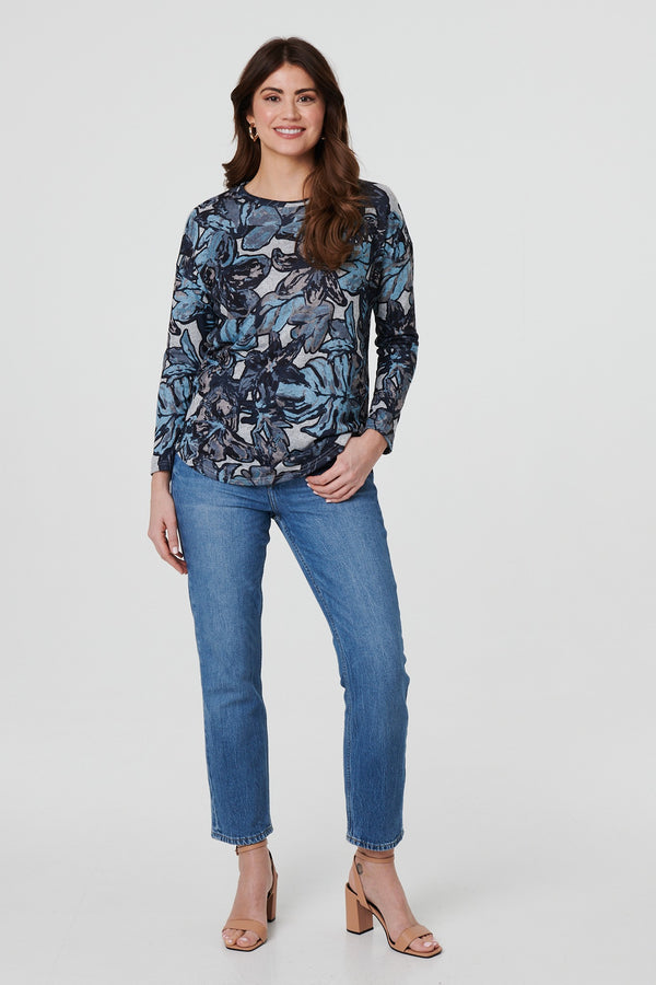 Blue | Abstract Print Long Sleeve Top