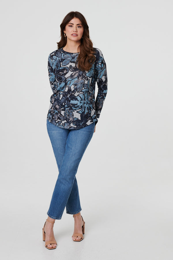 Blue | Abstract Print Long Sleeve Top