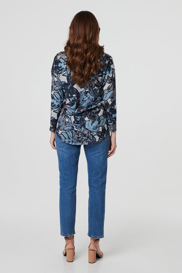 Blue | Abstract Print Long Sleeve Top