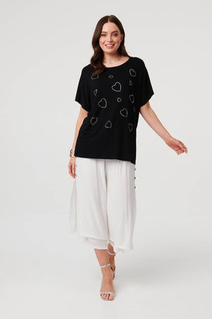 Black | Sparkly Heart Detail Relaxed T-Shirt