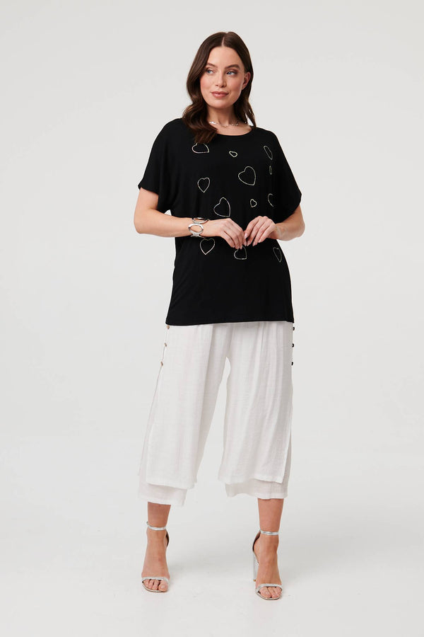 Black | Sparkly Heart Detail Relaxed T-Shirt