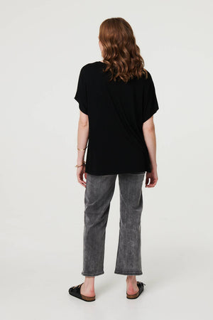 Black | Sparkly Feather Print Relaxed T-Shirt
