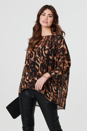 Brown | Animal Print 3/4 Sleeve Blouse Top
