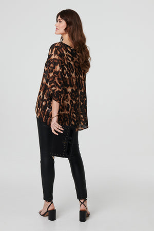 Brown | Animal Print 3/4 Sleeve Blouse Top

